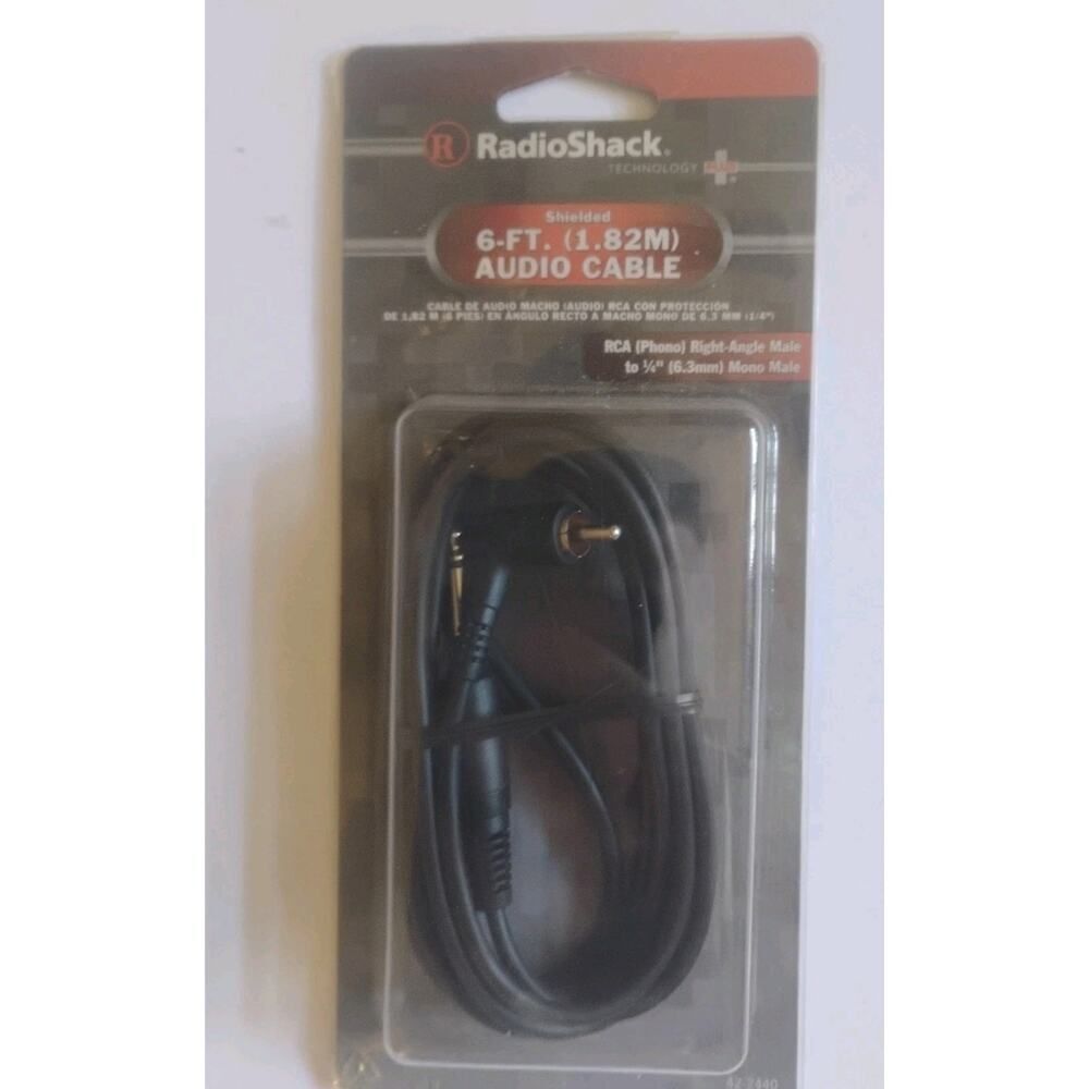 Radio Shack 6 Ft Audio Cable 1/4 6.35mm Male Mono Plug Right-Angle Male 4202440